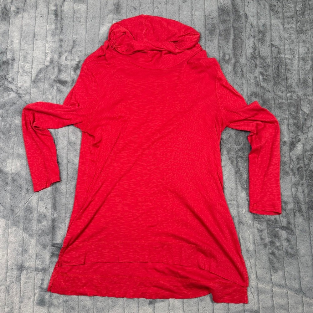 J. Jill Red Pima Cotton Cowl Neck Tunic Top Womens Large L Long Sleeve Slub Knit